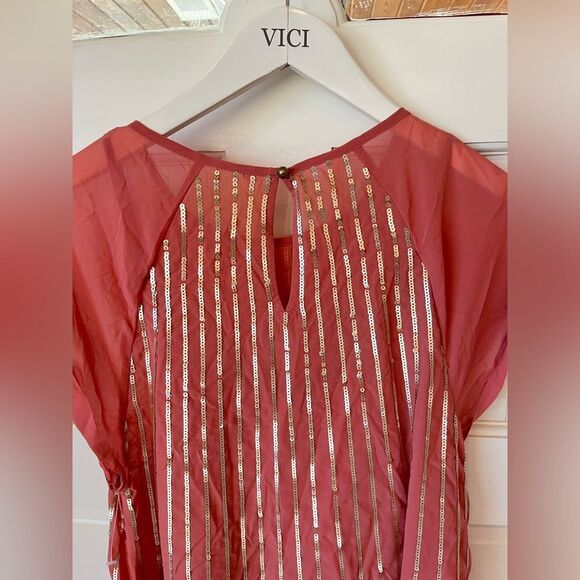 NWT Free People Mint Julep Pink Coral Sequin Sleeved Mini Dress - Picture 5 of 6